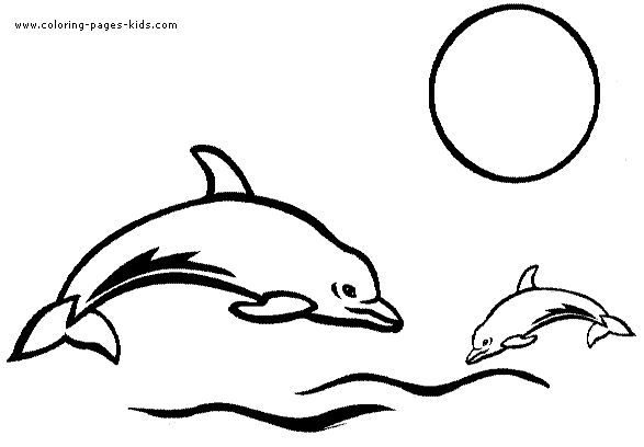 Dolphins Jumping Full Moon Color Page Animal Coloring Pages Plate