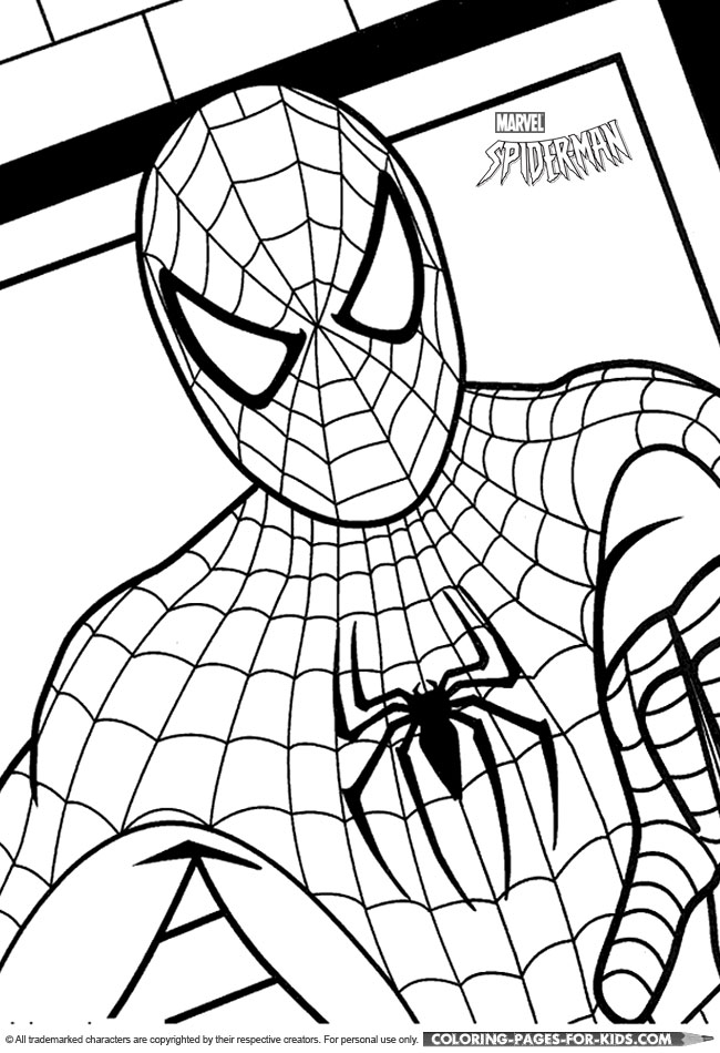 Spider-Man close-up coloring page for kids