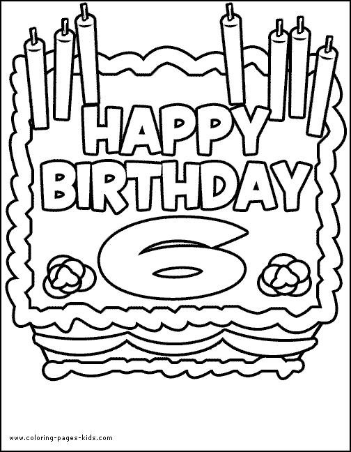 Birthday cake six years old color page Birthday color page, holiday coloring pages, color plate, coloring sheet,printable color picture