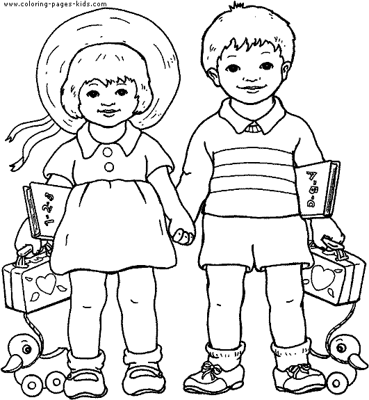 children holding hands coloring page